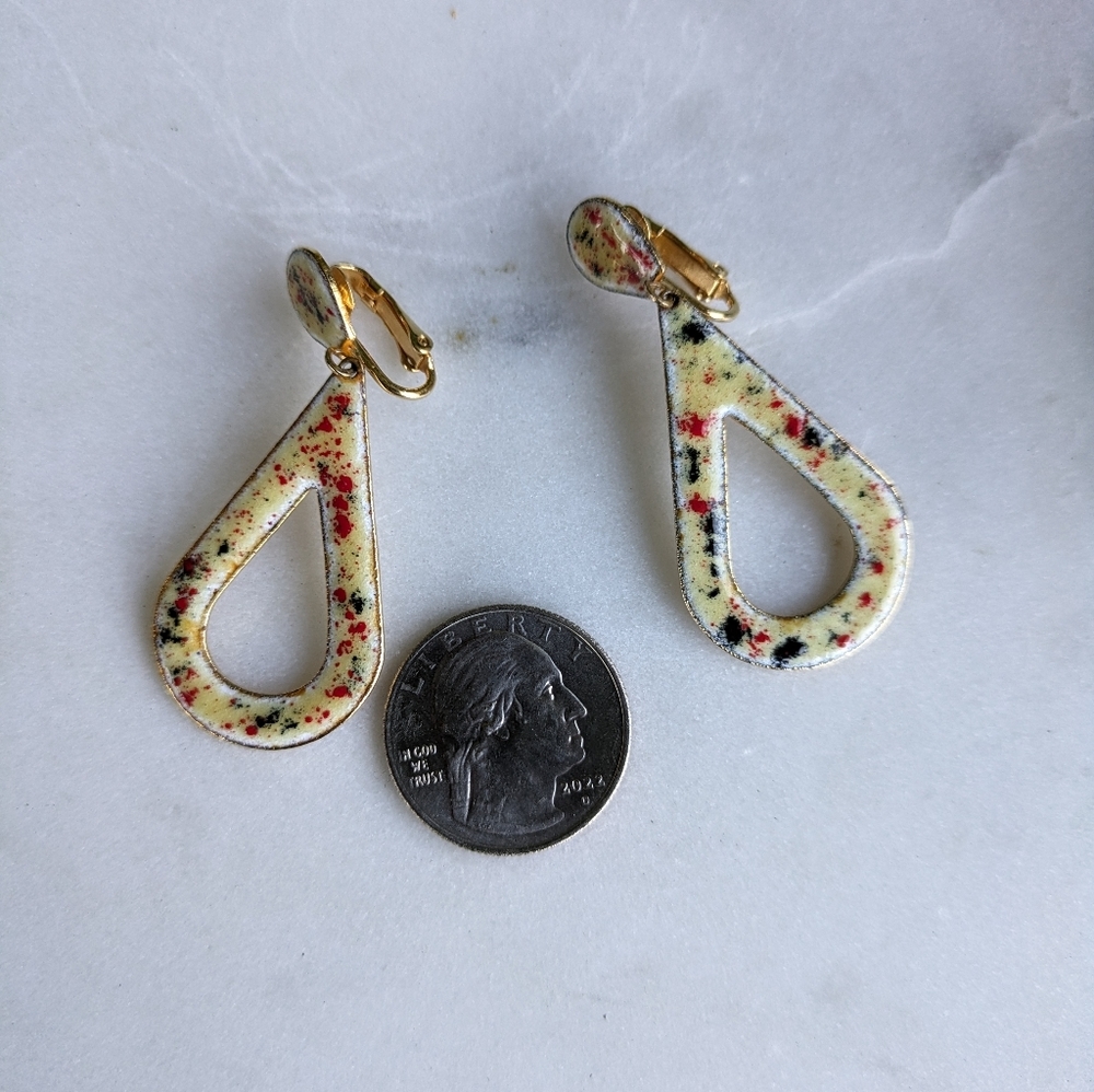 1980s Enamel Confetti Dangle Earrings Large